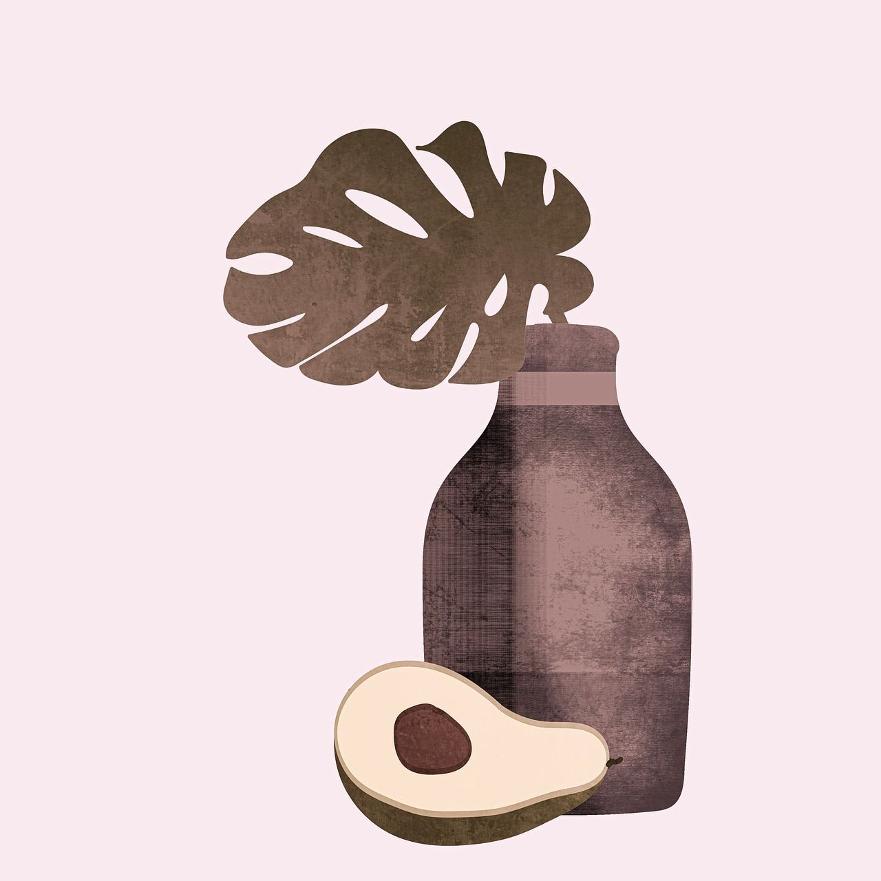 An illustration of a bottle with a leaf and an avocado - Avocado