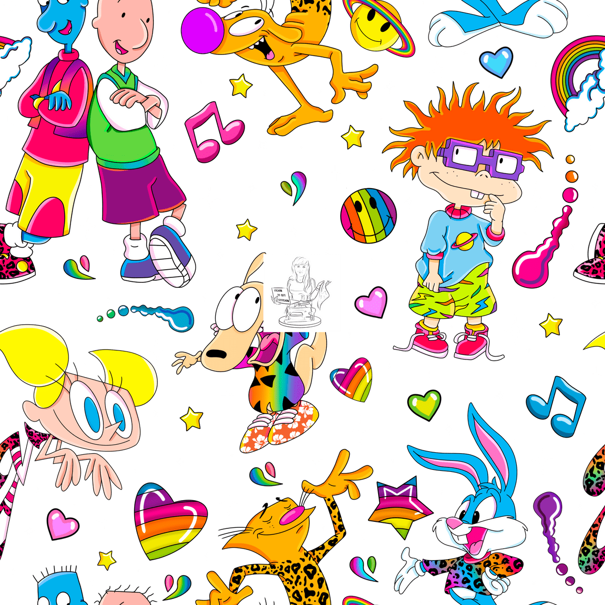 A pattern of the characters from the 90s Nickelodeon show Rocko's Modern Life. - Rugrats
