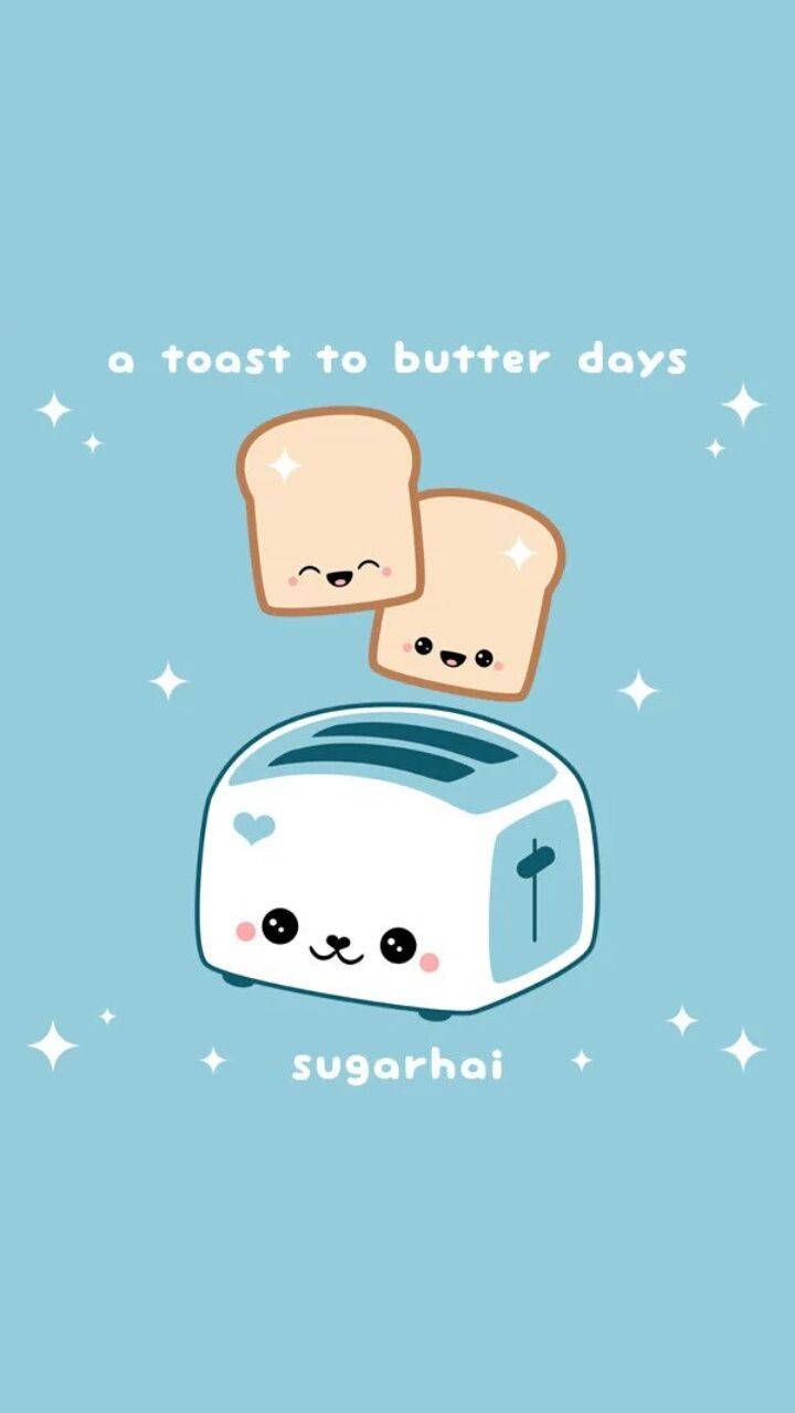 A toaster with two slices of bread on it - Kawaii