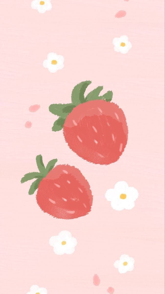 Two strawberries on a pink background - Strawberry