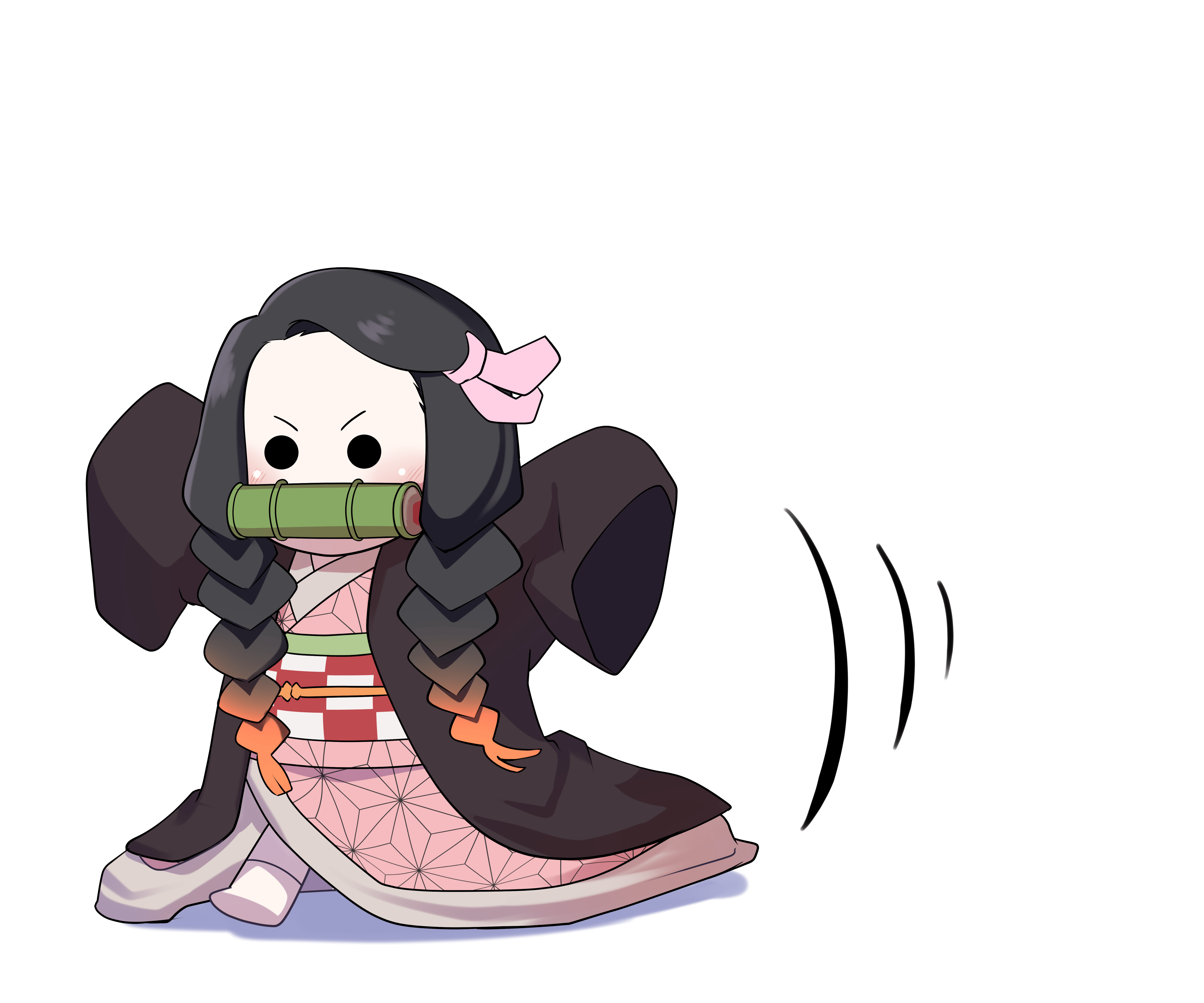 A chibi Nezuko from Demon Slayer with her mouth covered by a green scroll. - Nezuko