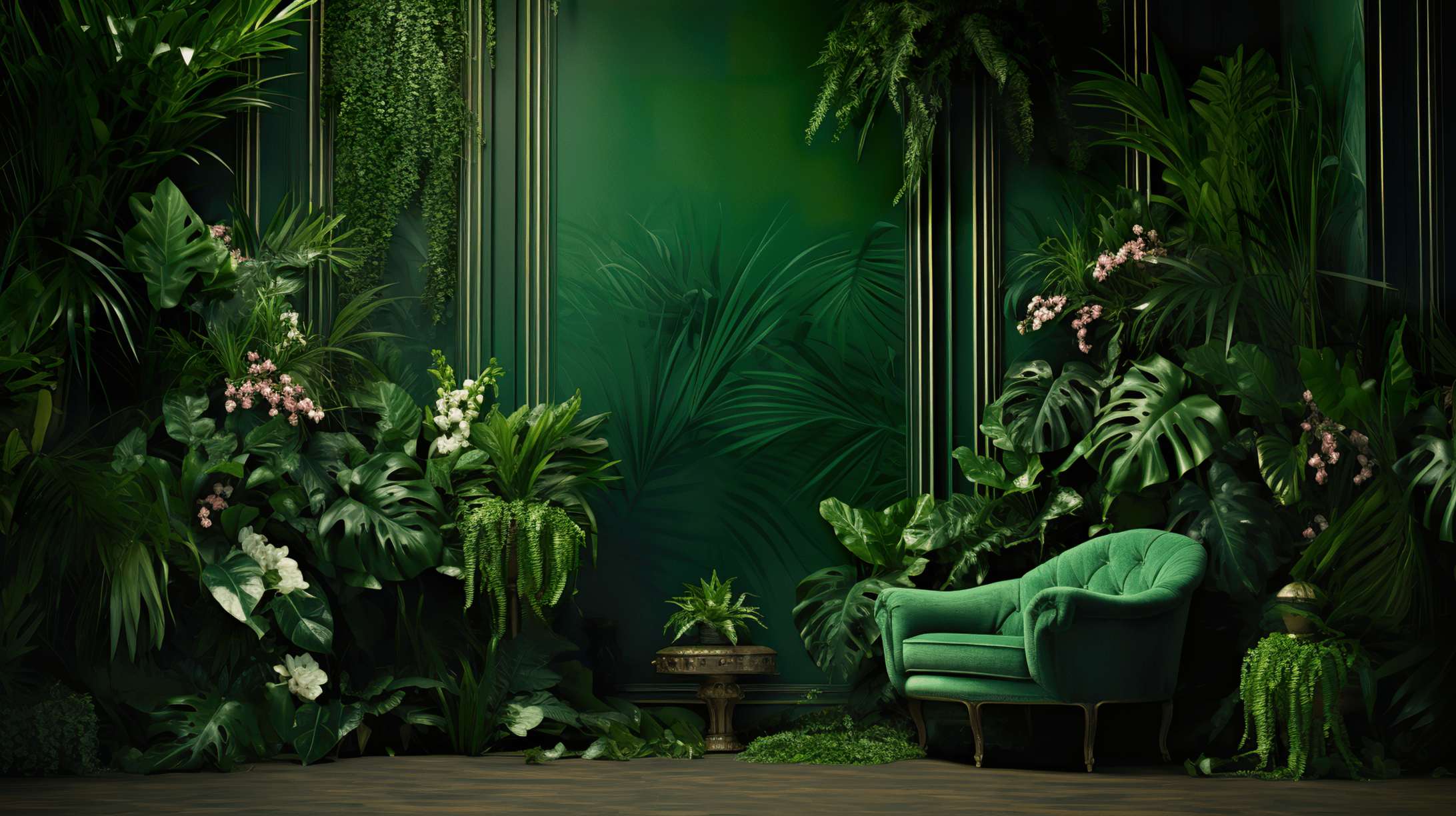 A green room with a green armchair surrounded by plants - Nature, HD