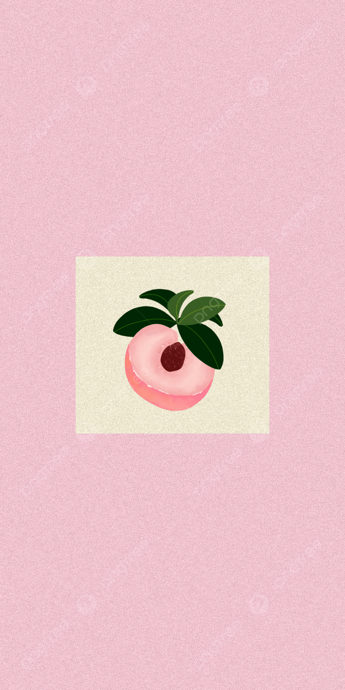 A pink graphic of a doughnut with leaves on top - Peach