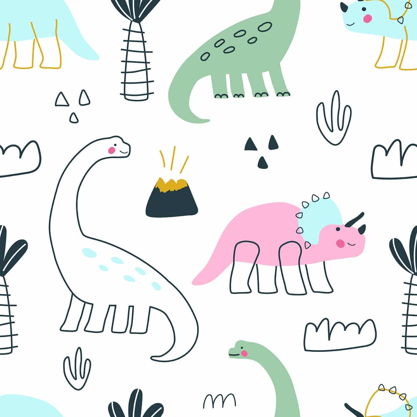 A pattern of cartoon dinosaurs and plants. - Dinosaur