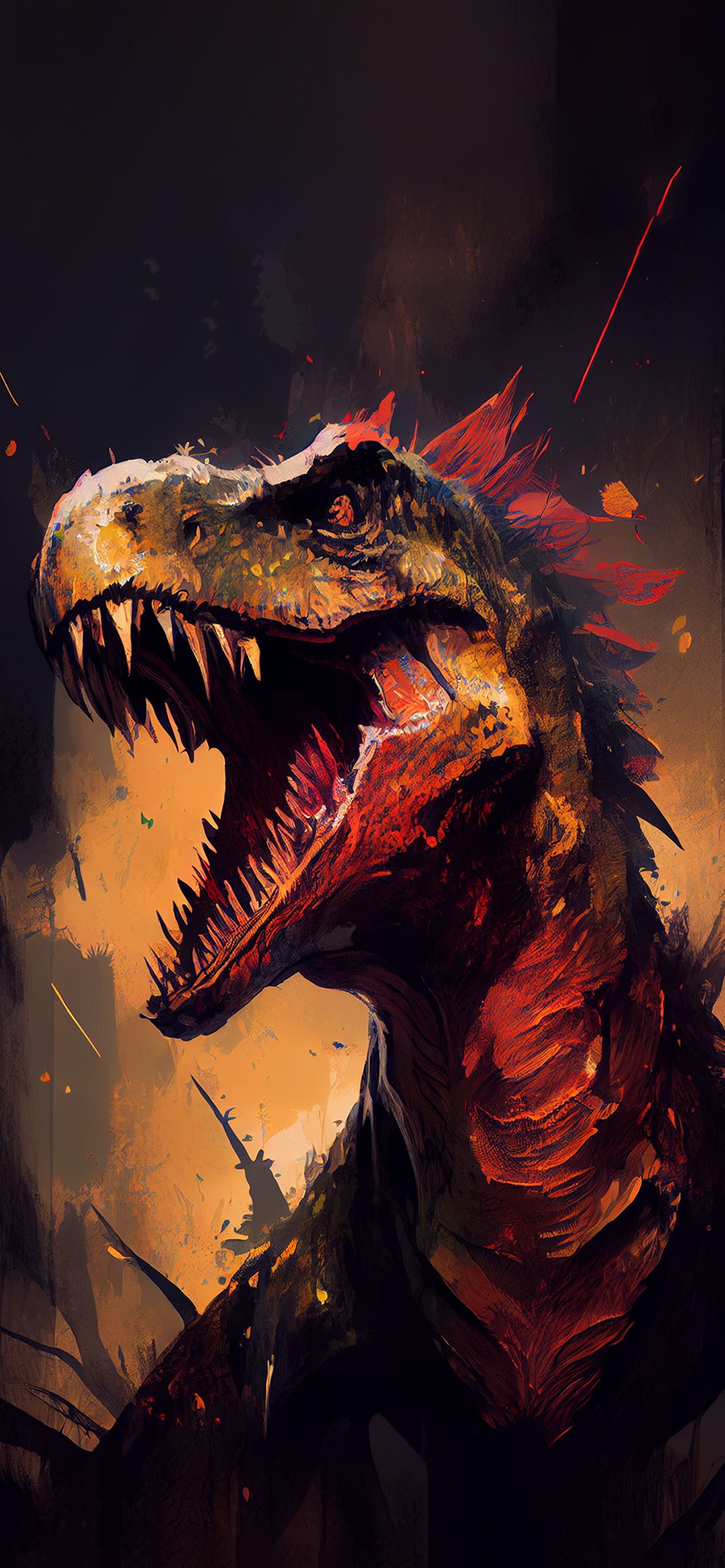 A red and orange fire breathing dragon with sharp teeth - Dinosaur