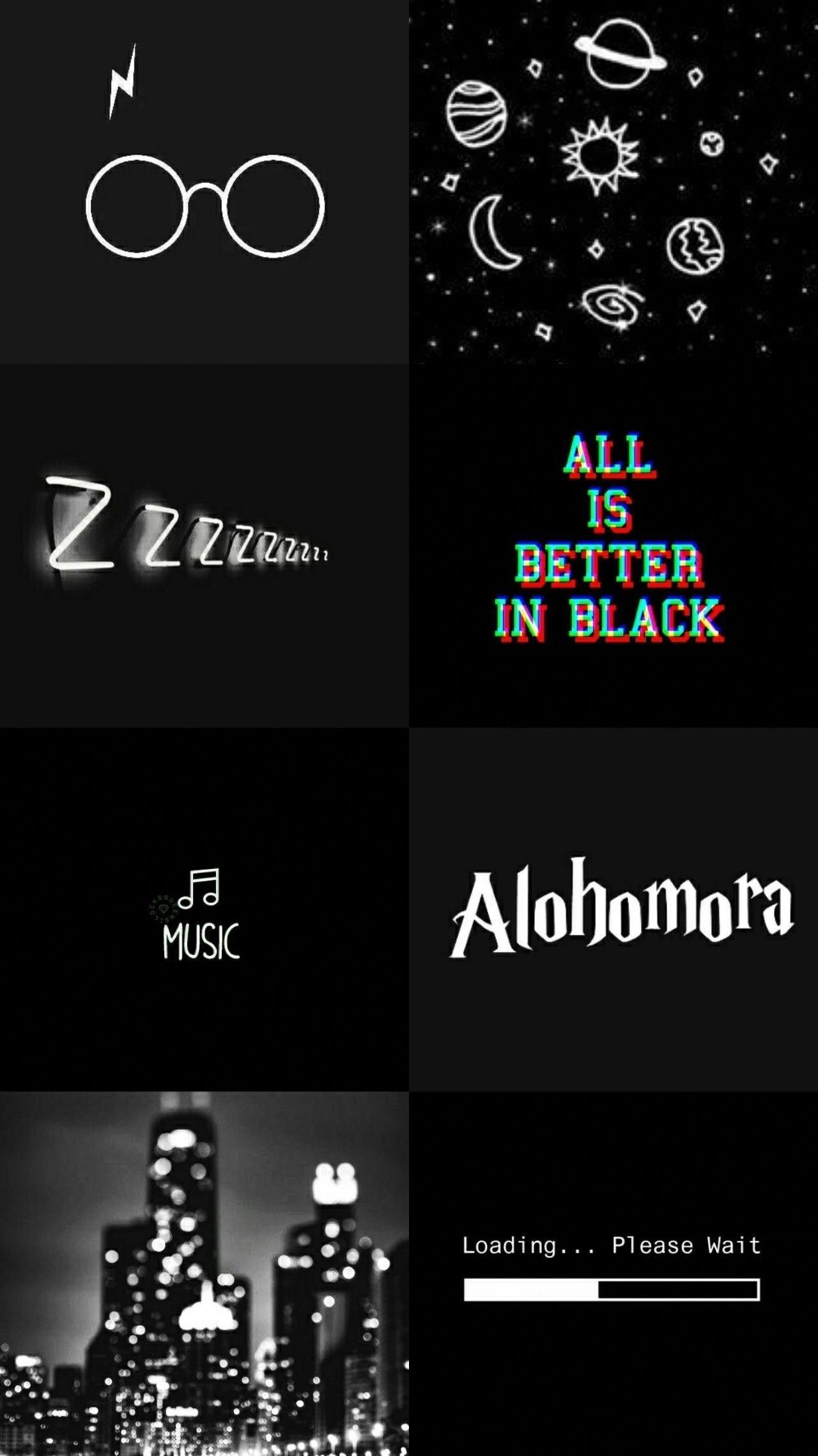 Black aesthetic wallpaper, harry potter, loading music, alohomora, all is better in black - Harry Potter, Hogwarts