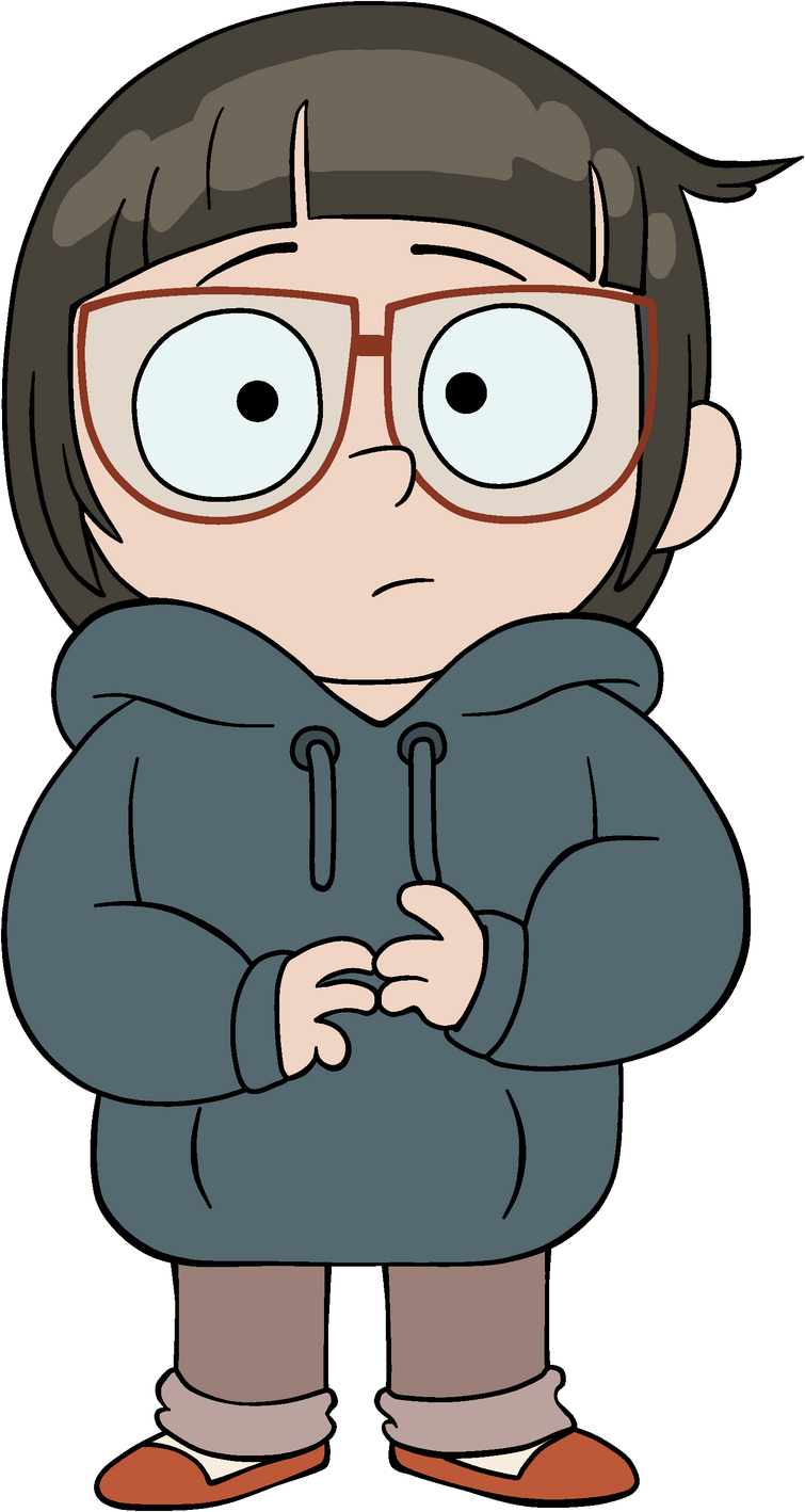 A black haired girl with large glasses and a green hoodie. - We Bare Bears
