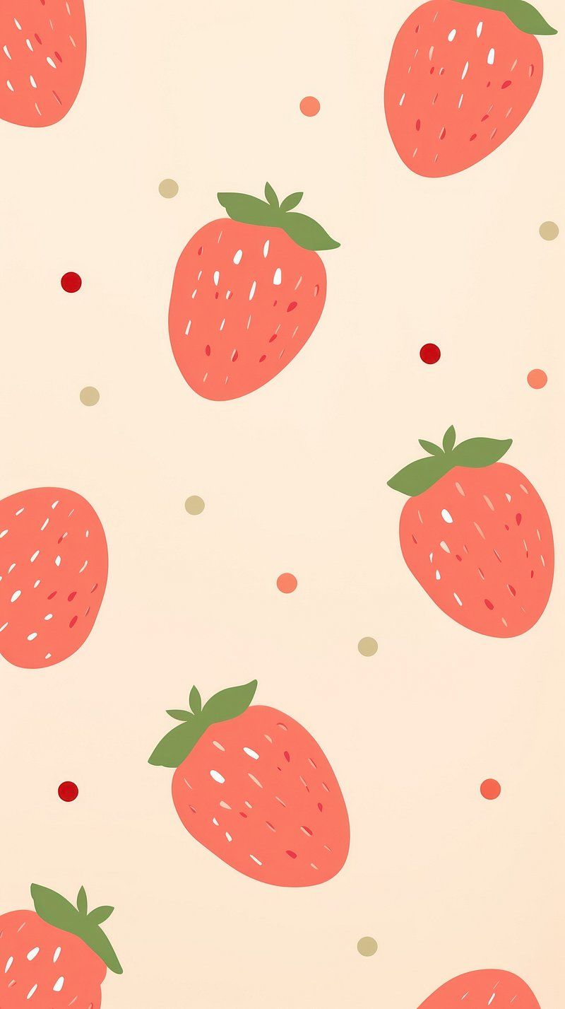 A phone wallpaper with a pattern of strawberries and polka dots - Strawberry