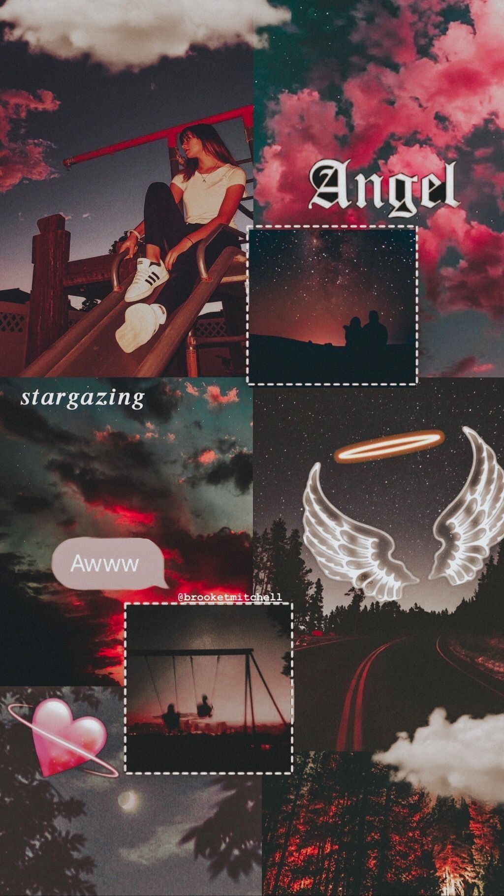 Angel aesthetic wallpaper with wings, clouds, and a girl sitting on a swing. - Angels