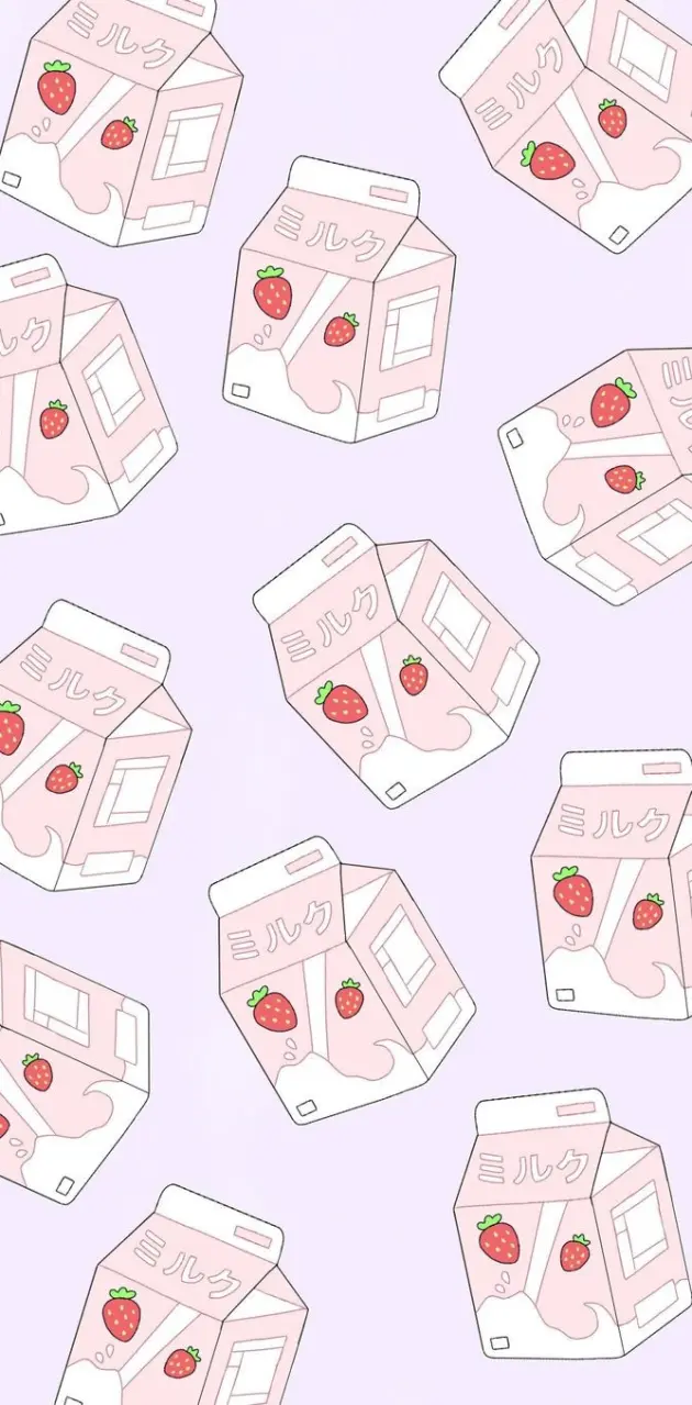 Aesthetic background of strawberry milk cartons on a purple background - Strawberry