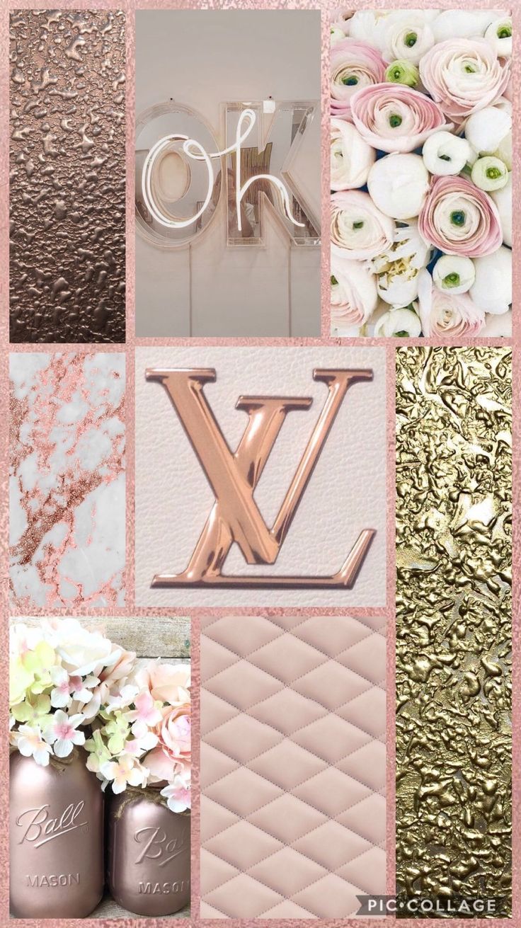 Aesthetic rose gold and marble phone background - Louis Vuitton