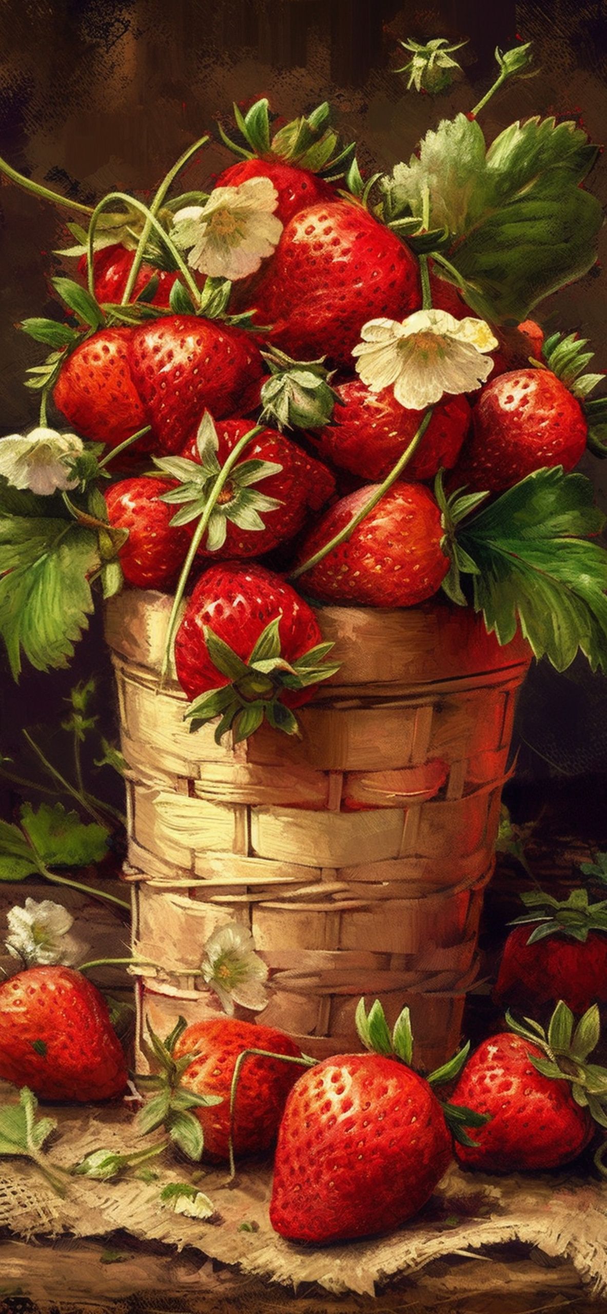 Strawberries in the Basket Art Wallpaper