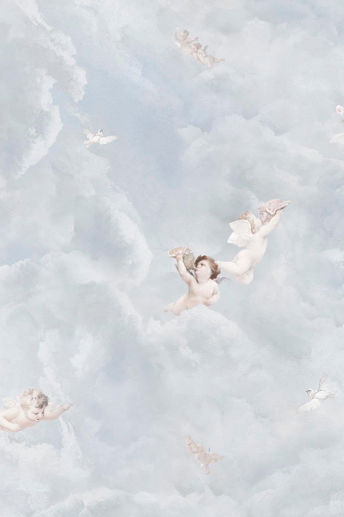 Cherub Clouds. Angel wall mural. Ceiling fresco belarteSTUDIO