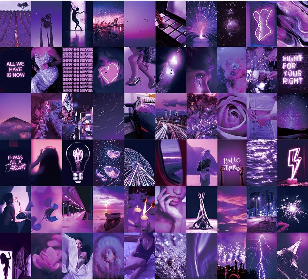 A collage of photos in purple and pink hues. - Neon purple, boujee