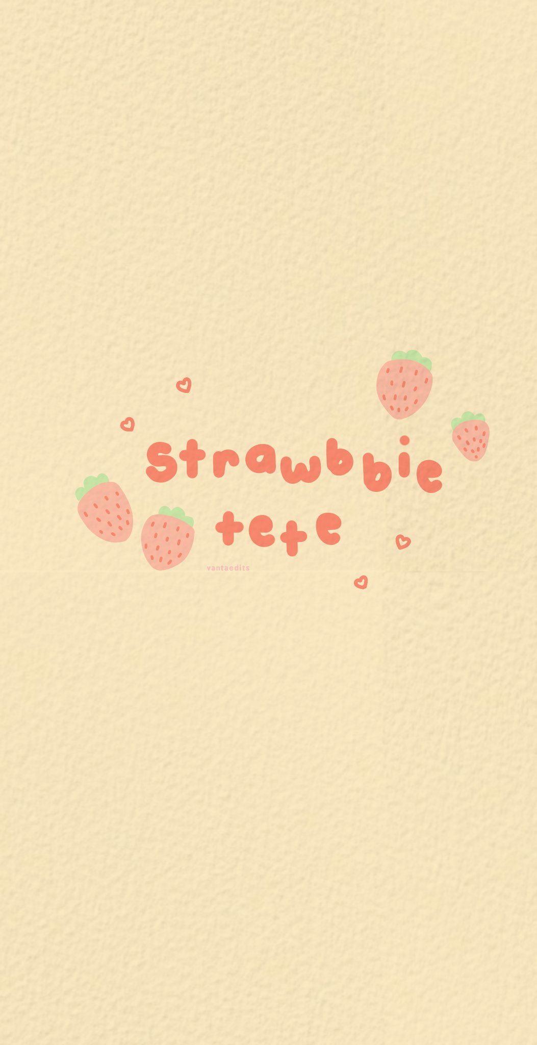 Aesthetic strawberry wallpaper for phone background with a pastel yellow background and pink strawberries. - Strawberry