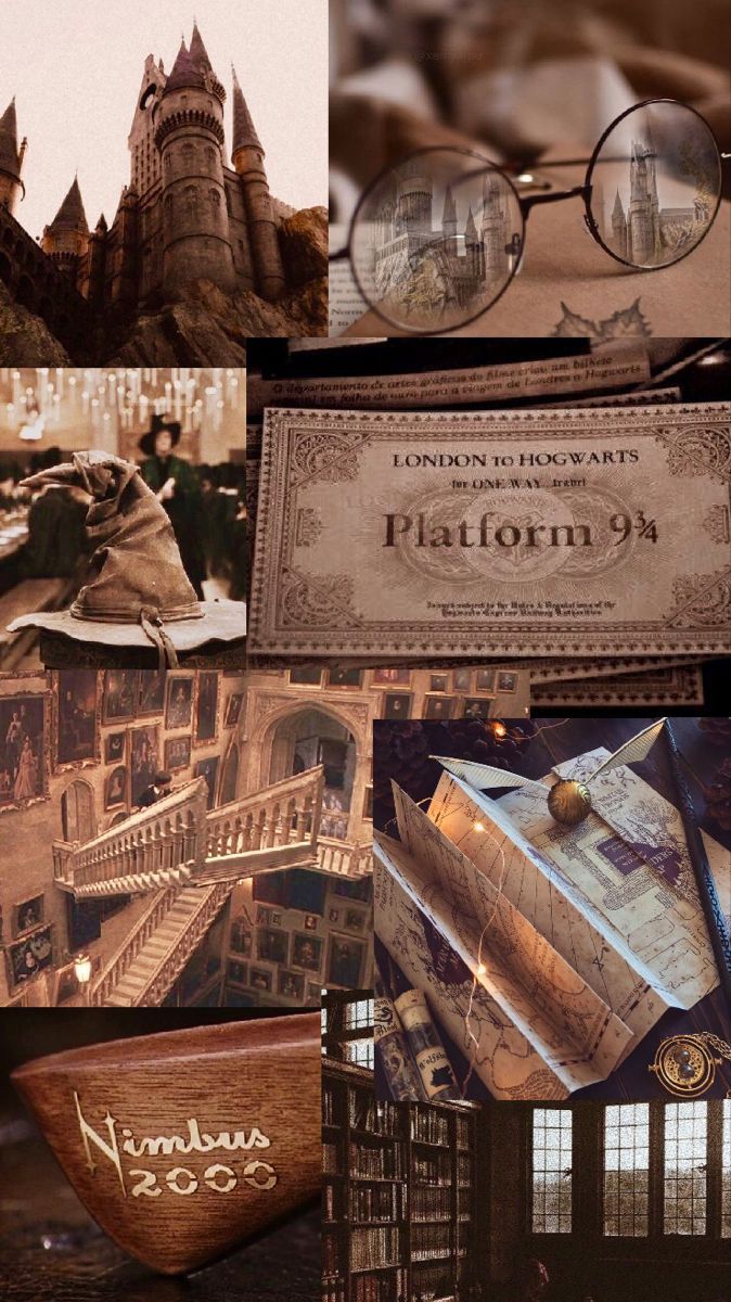 A collage of pictures with the words harry potter - Harry Potter, Hogwarts