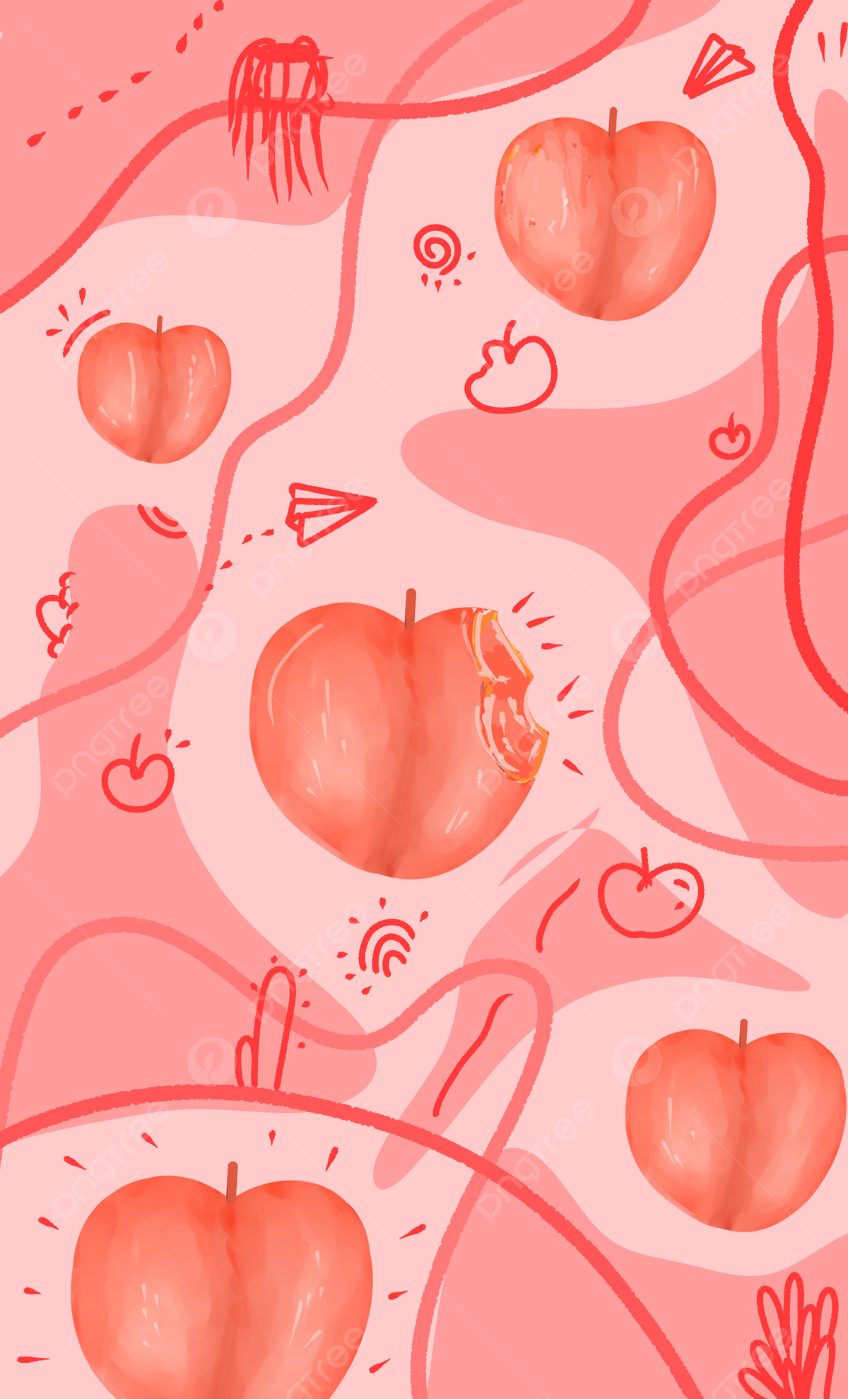 An abstract illustration of apples on a pink background - Peach