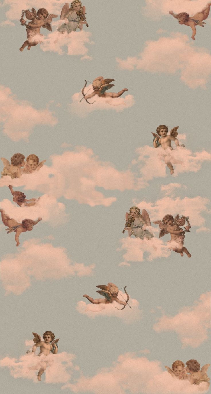 Image of angels and cherubs on a cloud background - Angels