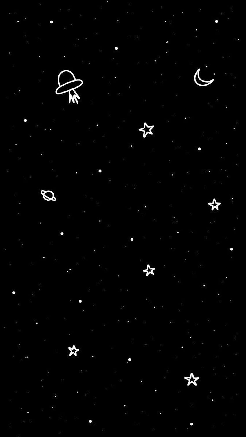Black aesthetic wallpaper with white stars and a spaceship - Stars