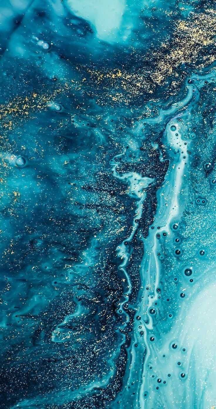 IPhone wallpaper of a blue and gold abstract painting - Marble