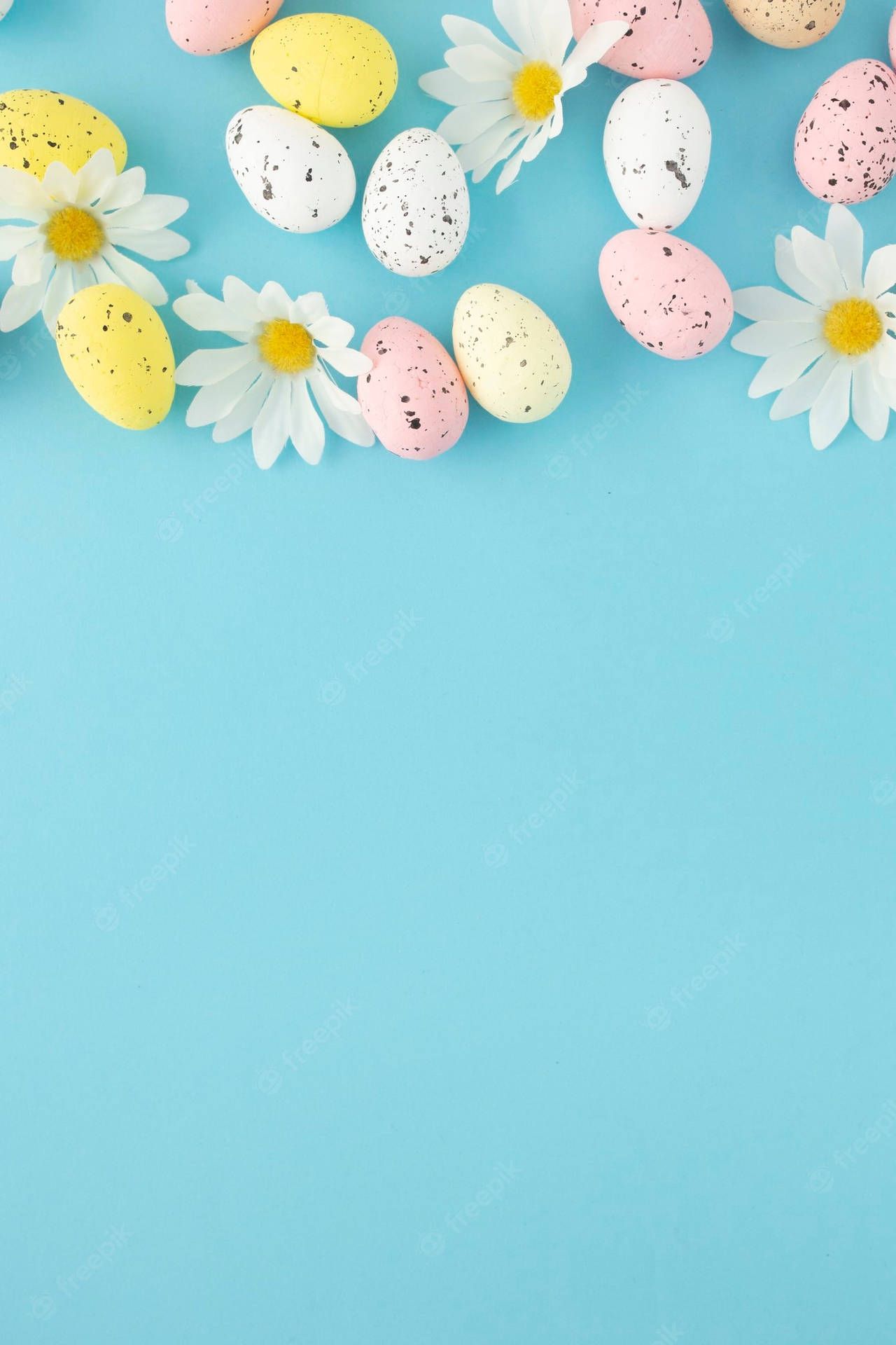 Download Colorful Easter Eggs On Blue Background Wallpaper