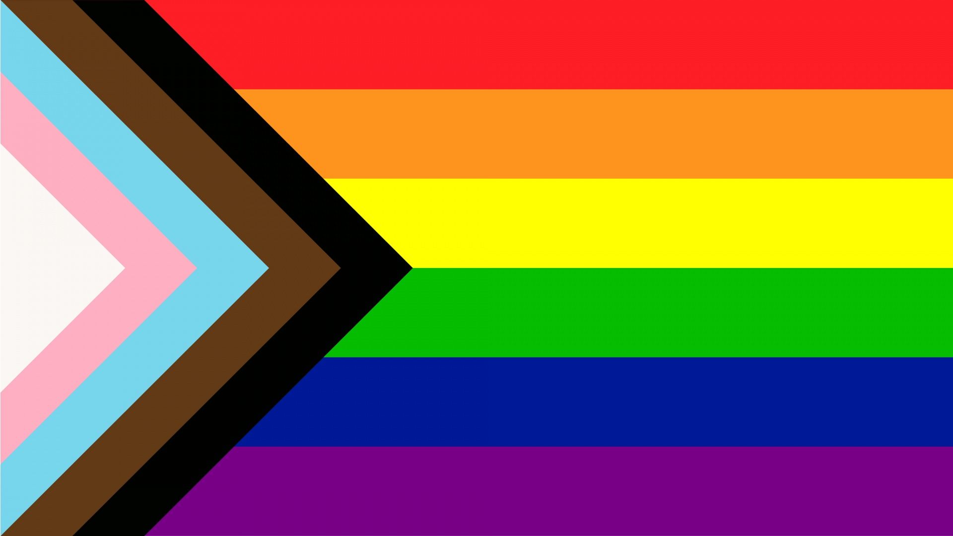 Progress pride flag with a black chevron on the left and a black and brown chevron on the right. - Pride, LGBT