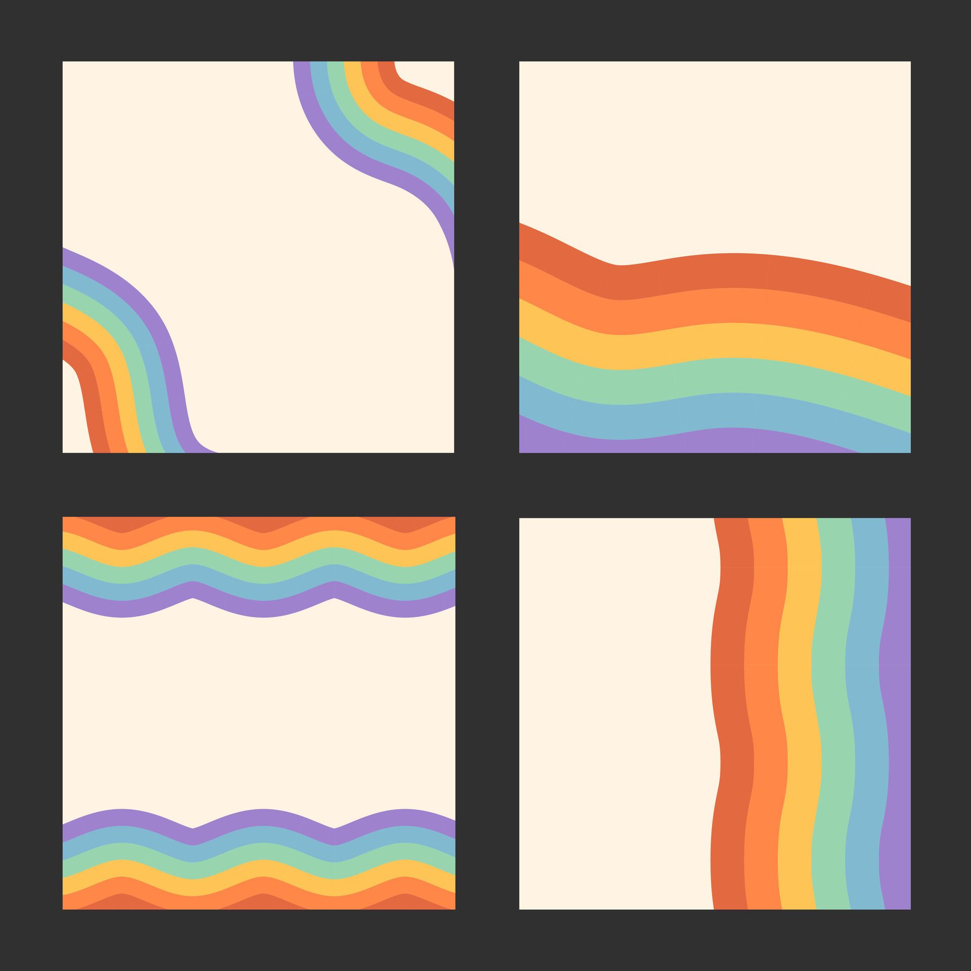 Four square frames with rainbow patterns on a beige background - Pride