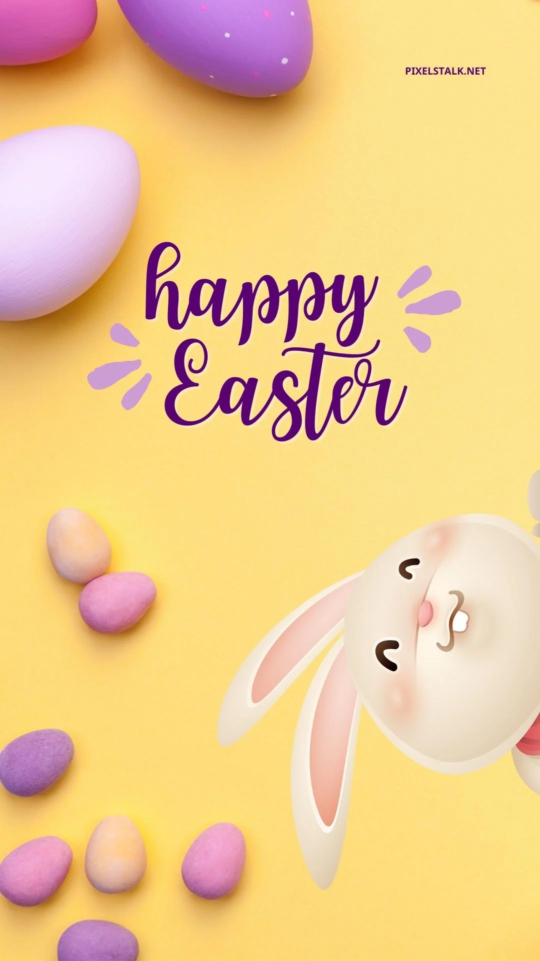 Easter wallpaper for mobile phone, with a cute bunny and colorful eggs - Easter