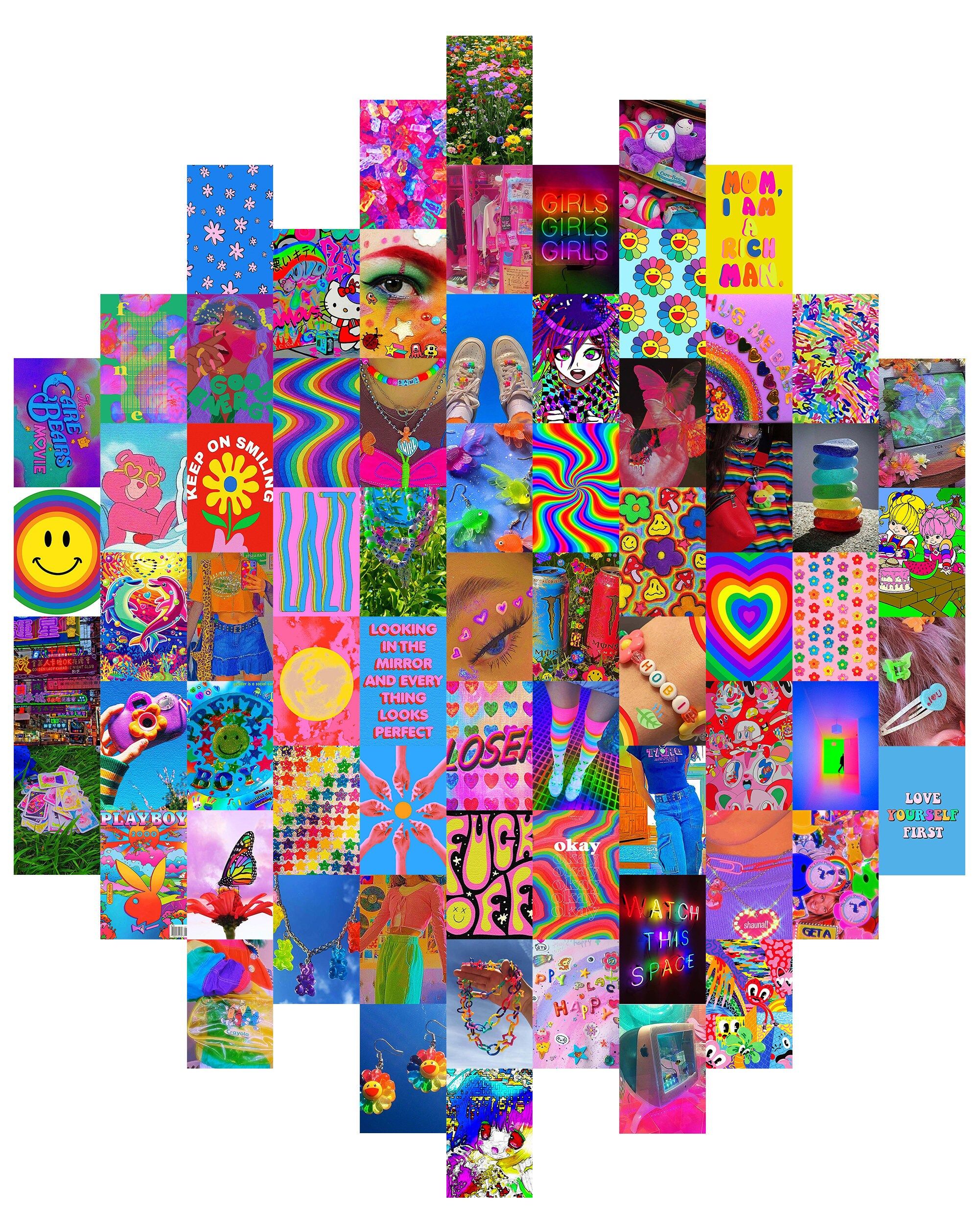 A collage of over 50 colorful and vibrant pictures. - Kidcore