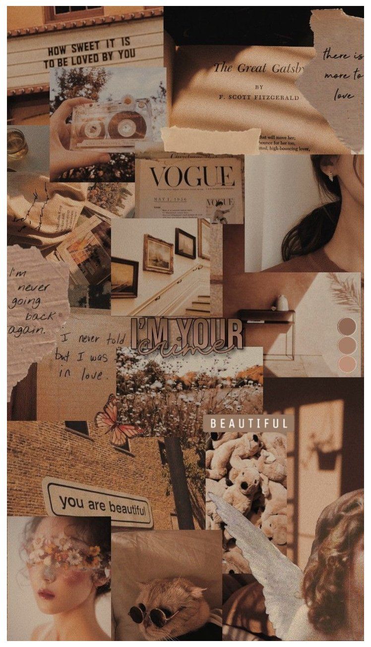 Aesthetic collage background vintage brown - Vogue