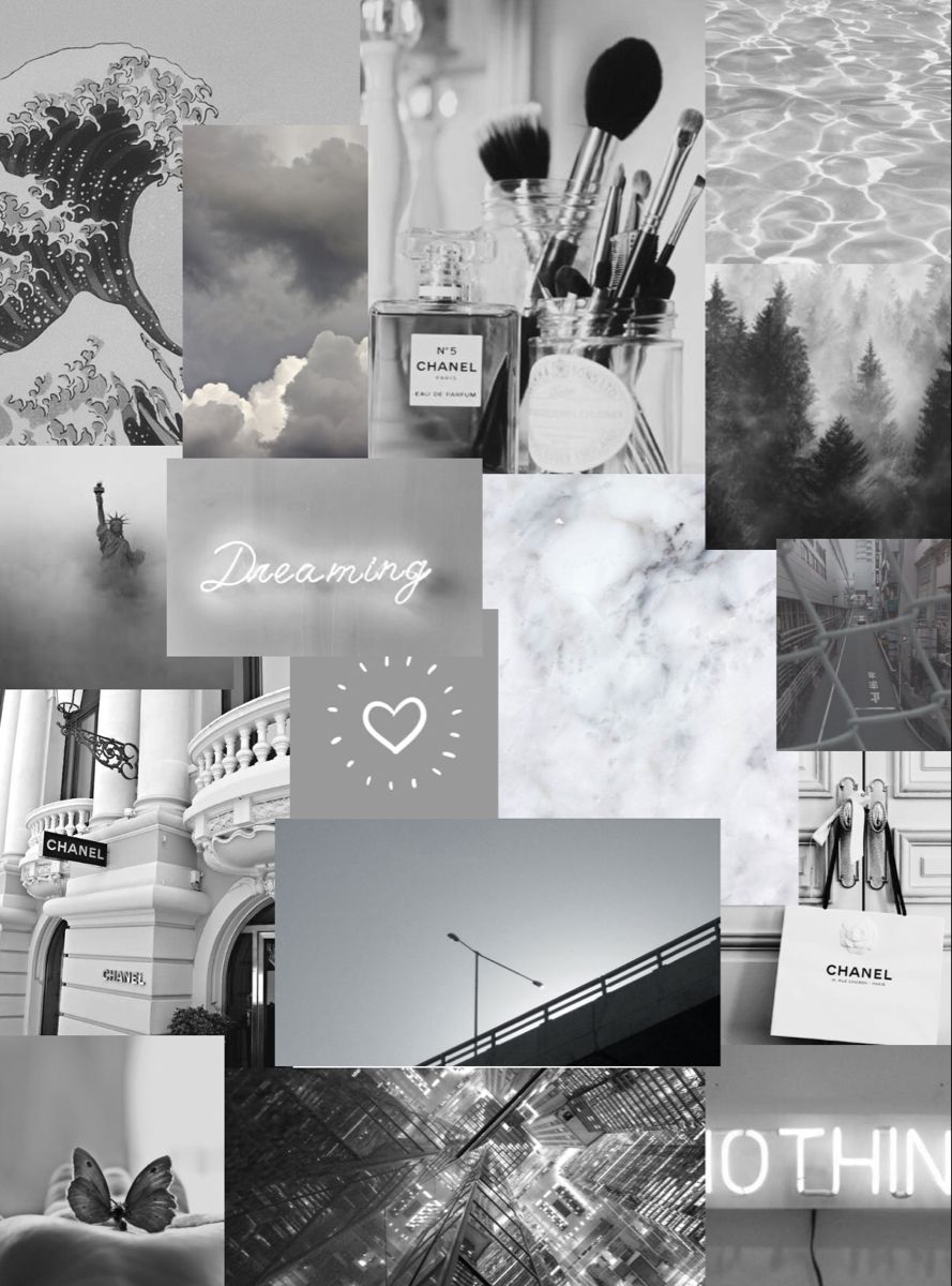 A collage of black and white aesthetic pictures - Gray