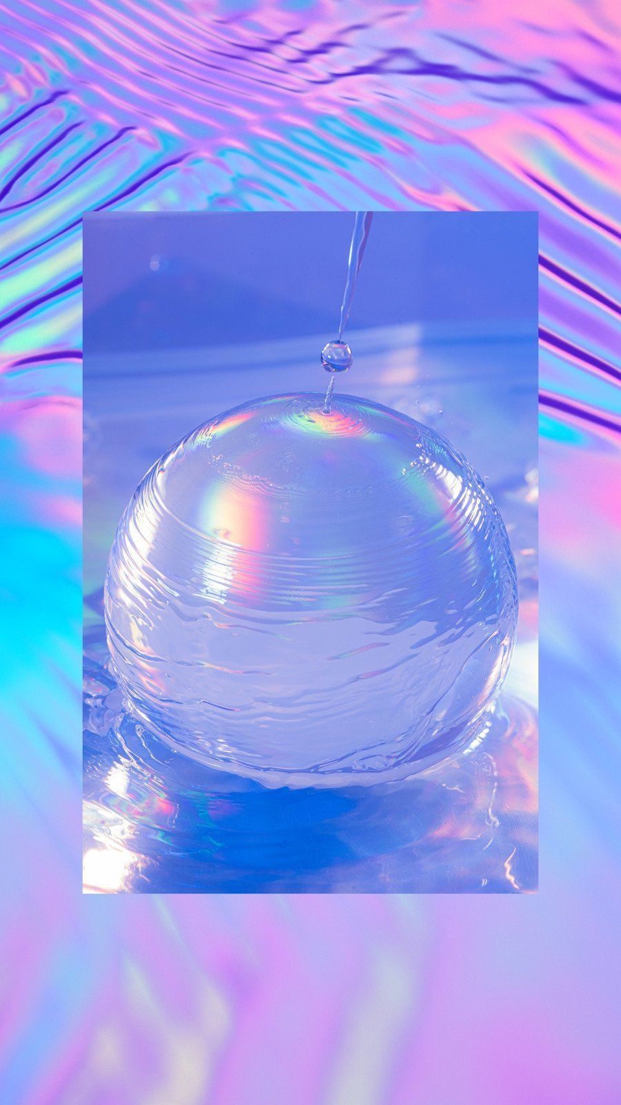 A droplet of water on a sphere, with a colorful background. - Iridescent
