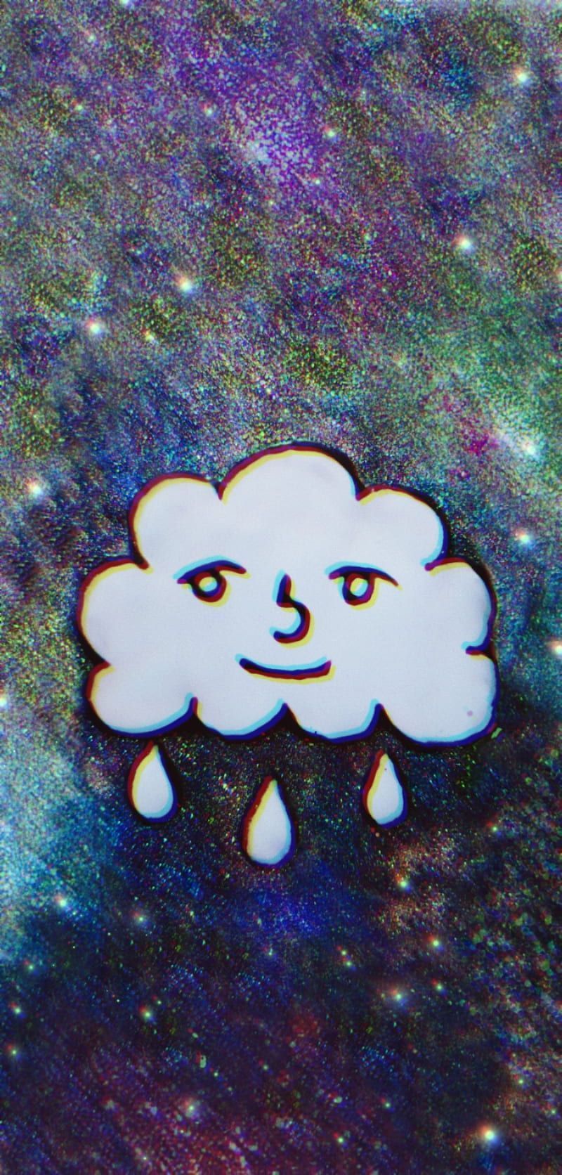 A cartoon cloud crying raindrops on a colorful background - Depression