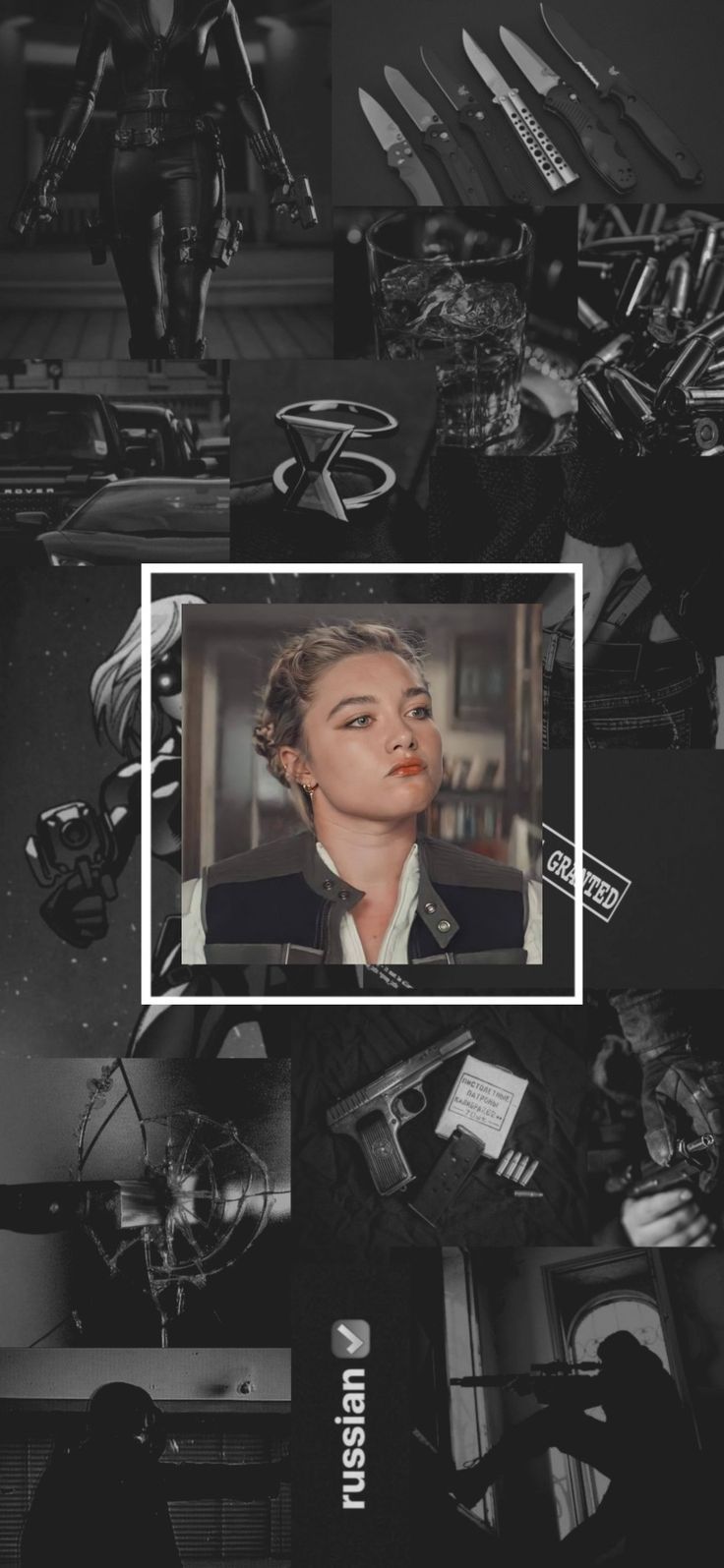 Black and white aesthetic wallpaper of Yara from the movie The Falcon and the Winter Soldier - Florence Pugh, rogue