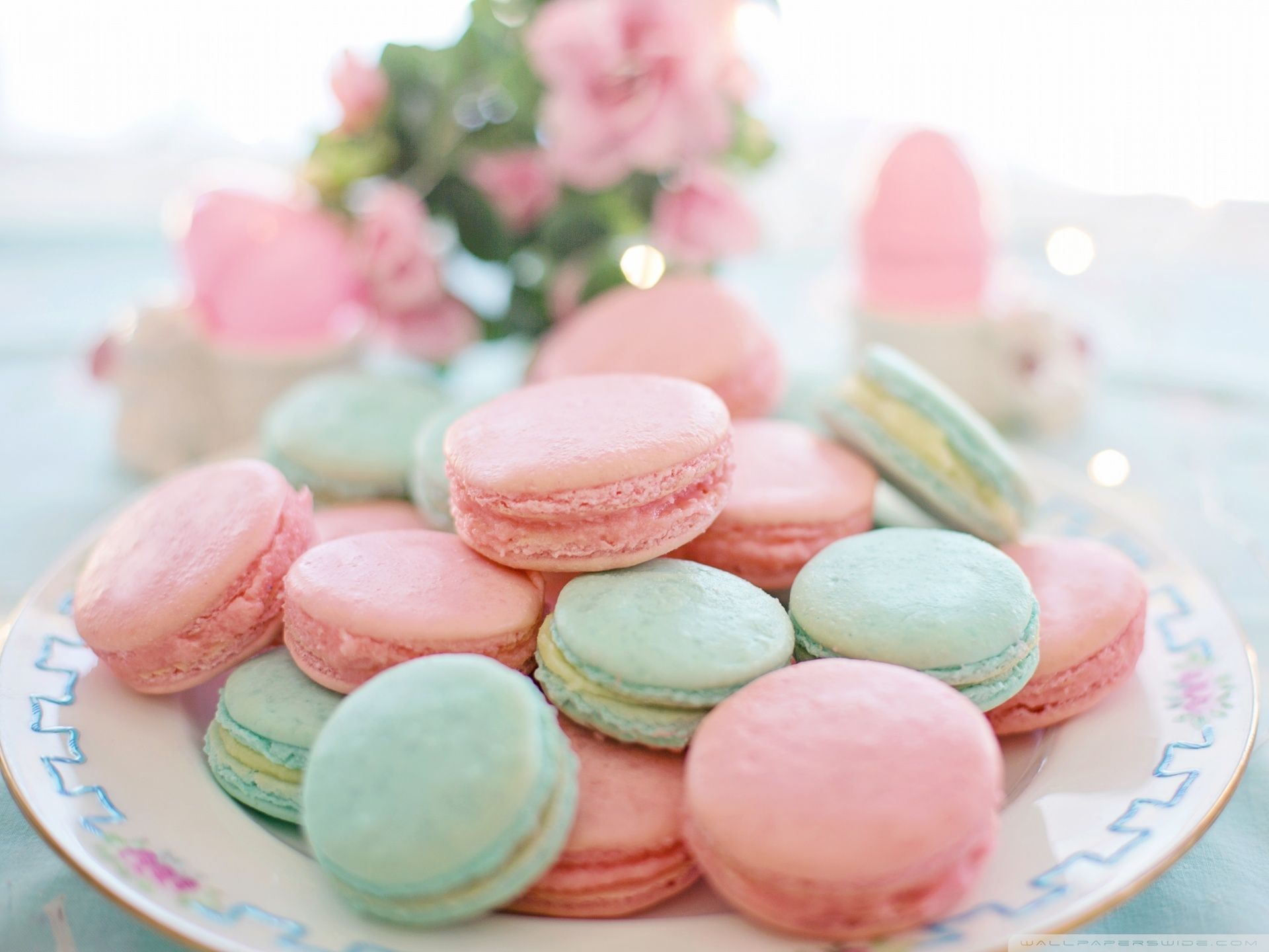 A plate of macaroons on a table - Macarons