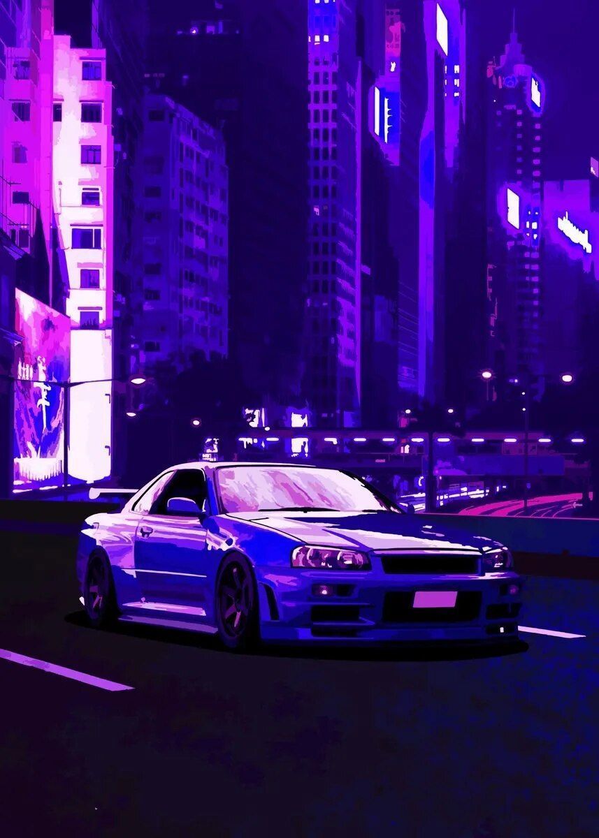A Nissan skyline in the city at night - Nissan Skyline