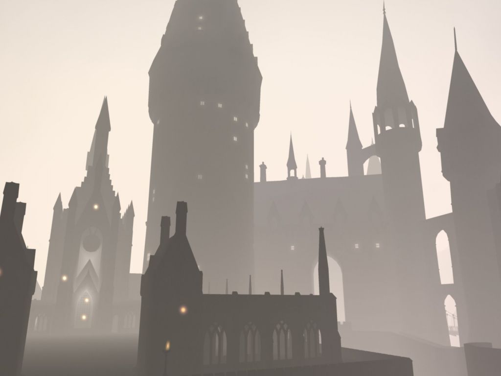 A castle in the fog with many towers - Harry Potter
