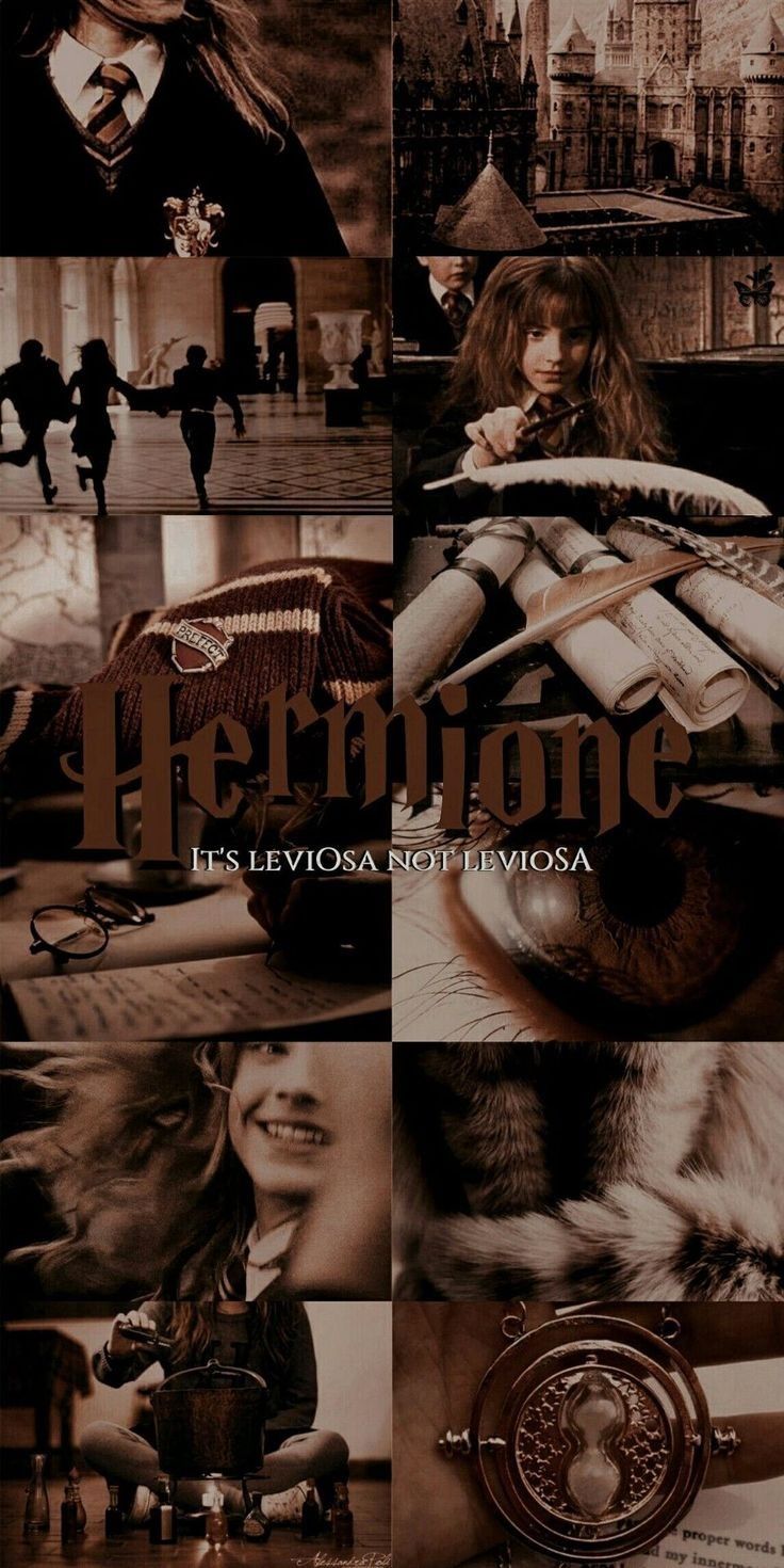 Aesthetic collage of Hermione Granger from Harry Potter. Black and white. - Harry Potter