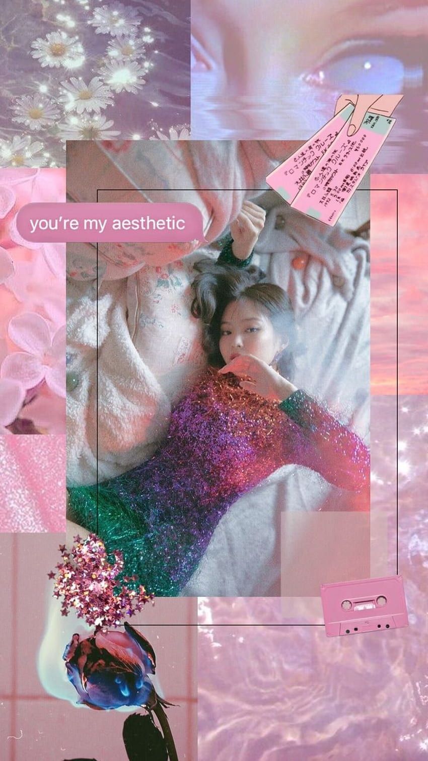 Aesthetic background image with a girl and a cassette tape - Jennie