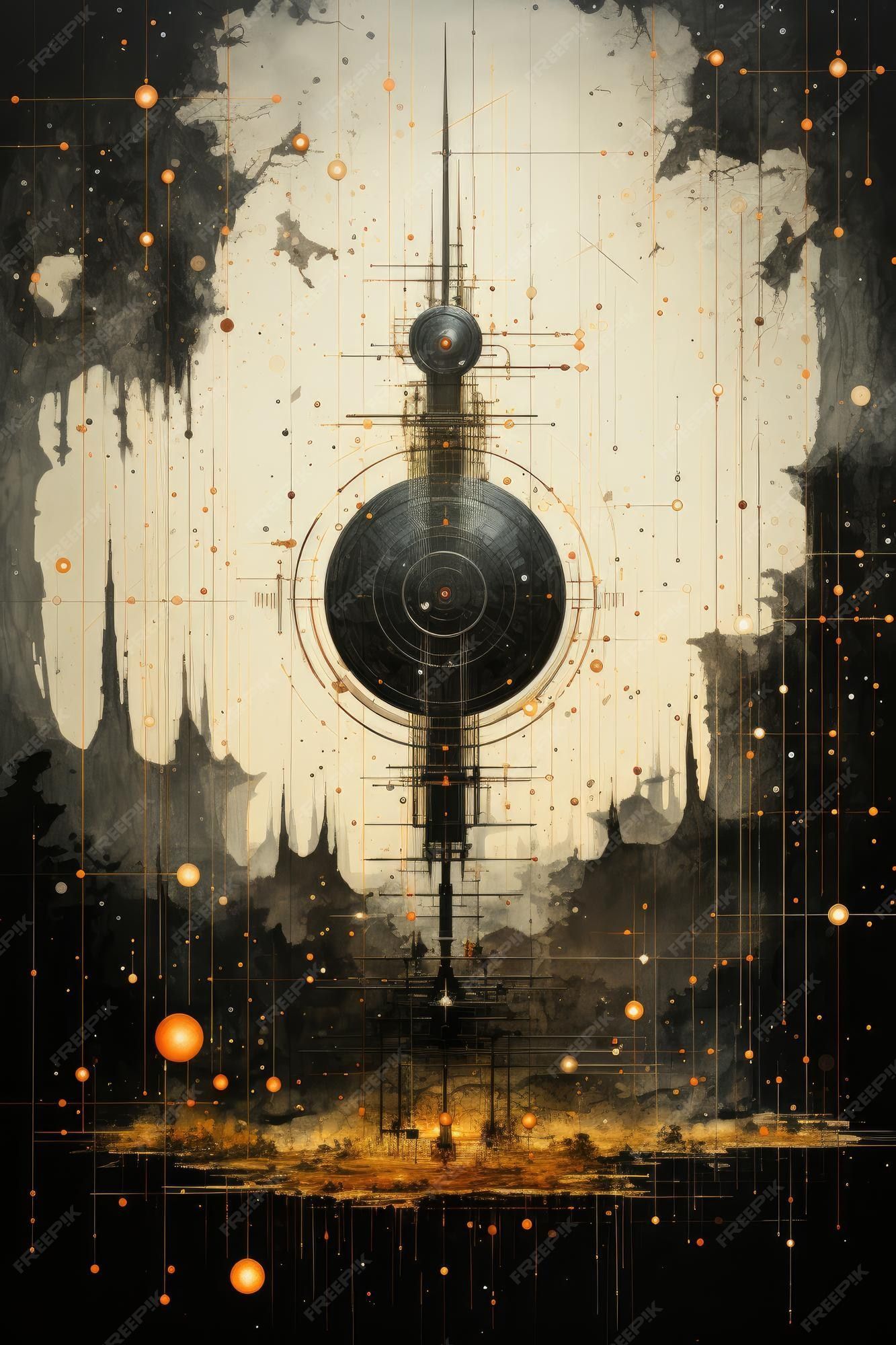 Digital painting of a space station in the clouds - Steampunk