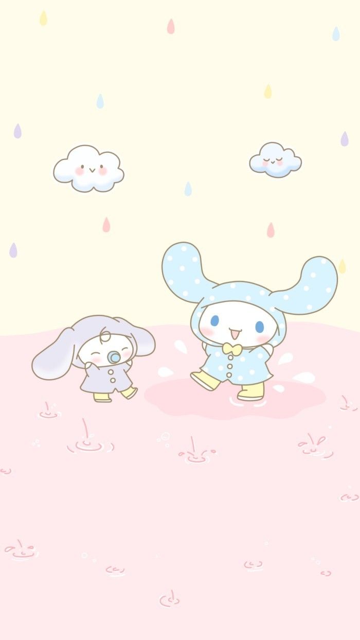 Cute wallpaper of a bunny and a rabbit in the rain - Cinnamoroll