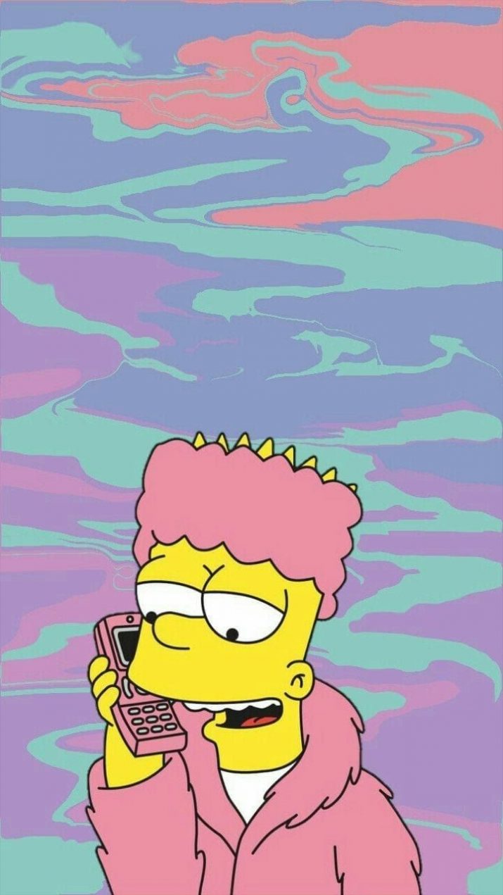 Bart simpson talking on the phone on a colorful background - Bart Simpson
