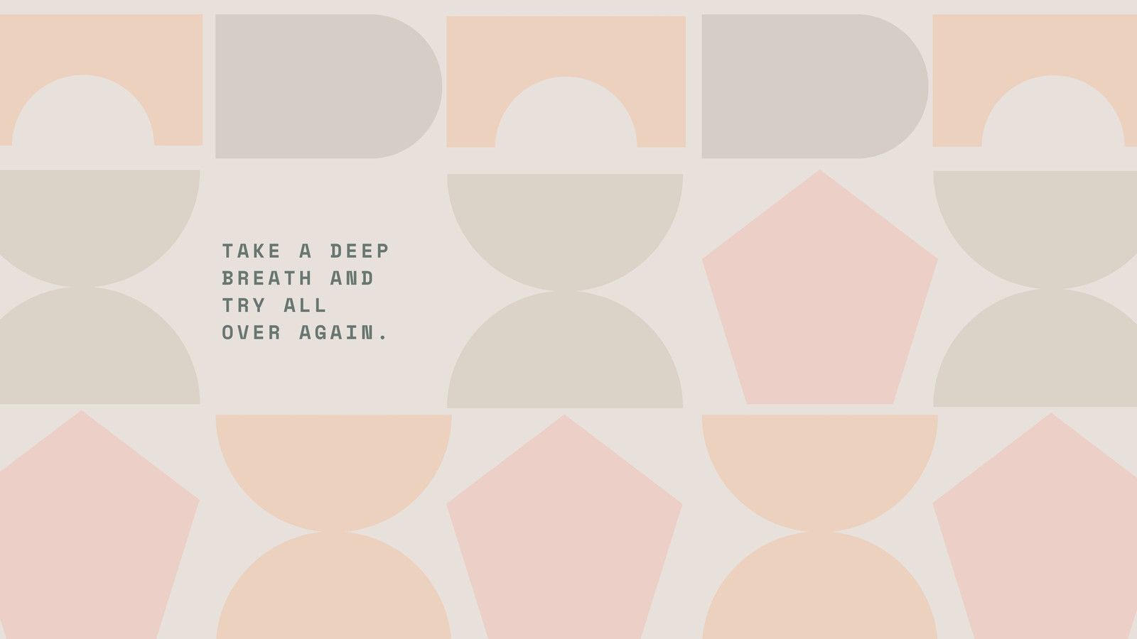 A geometric pattern of muted pastel colors, with the words 