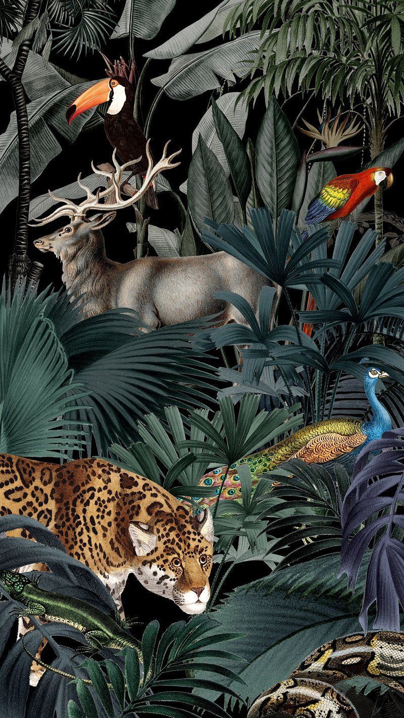 Animals in the jungle wallpaper mural - Jungle