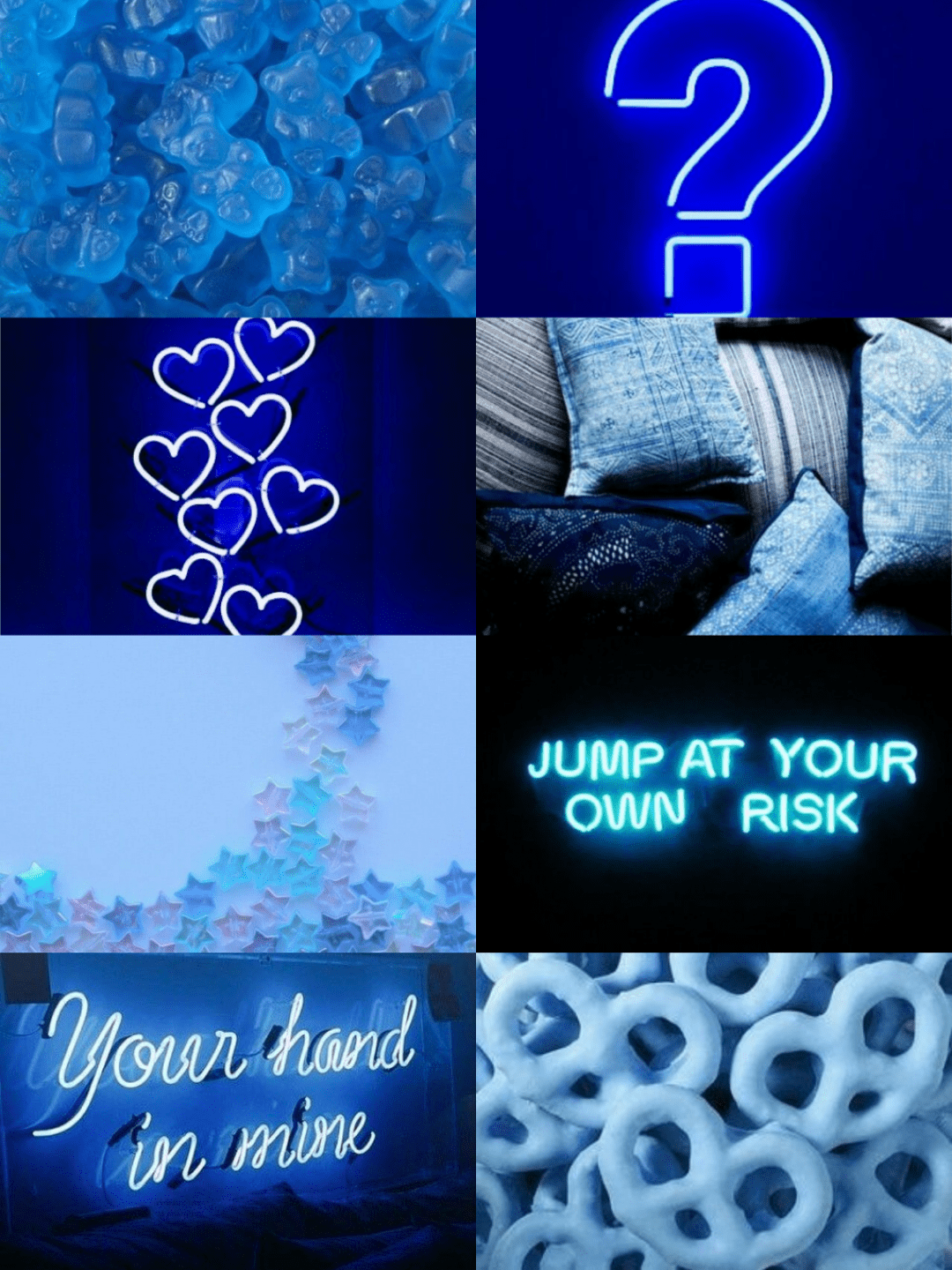 A collage of pictures with blue lighting - Dark blue, neon blue