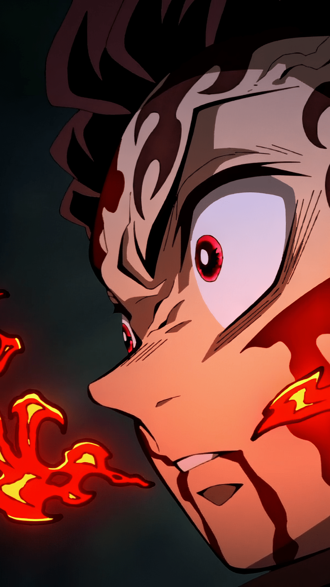 Demon Slayer anime wallpaper featuring Tanjiro staring at a red flame - Tanjiro Kamado