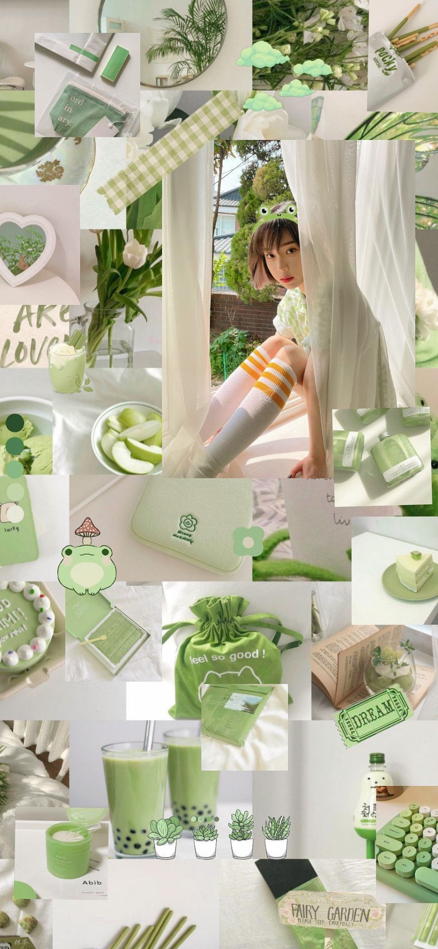 Aesthetic pictures of green plants, food, and accessories. - Aespa