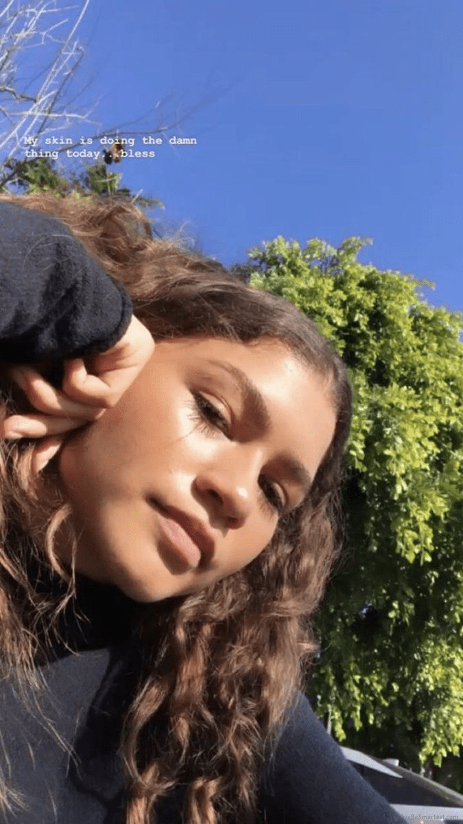 Zendaya shares a selfie of her face with the caption 