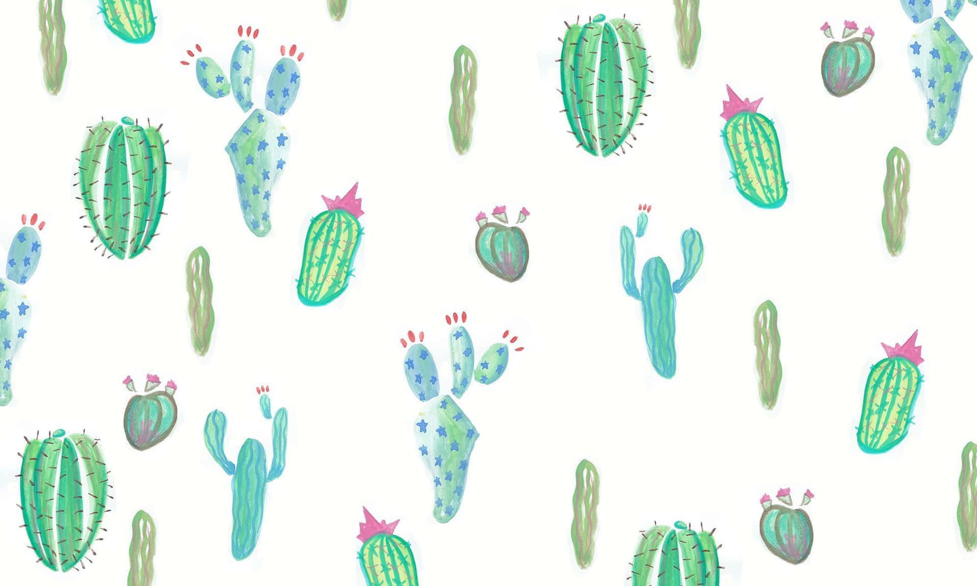 A pattern of various cacti in green and pink. - Cactus