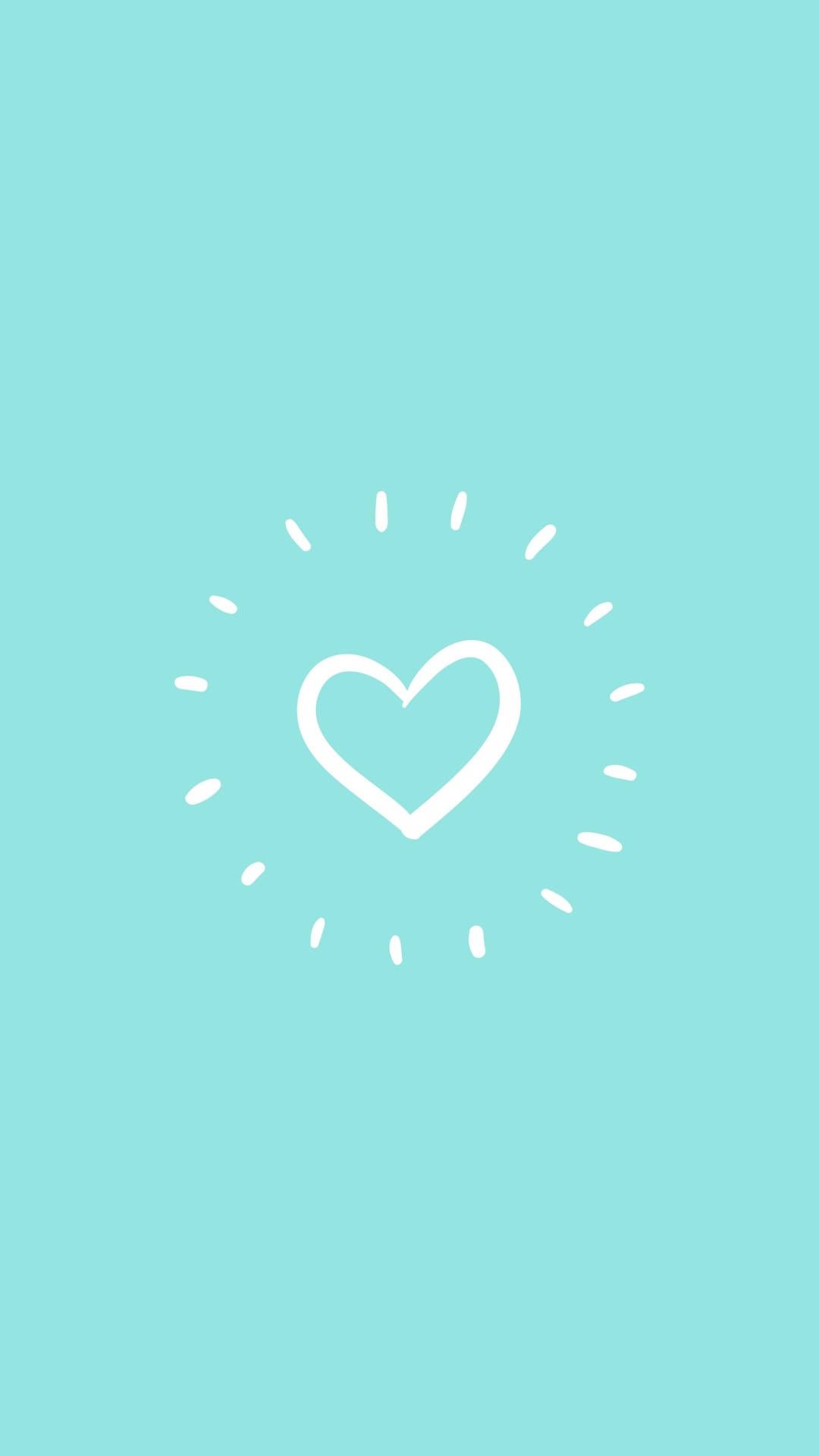 A white heart outline on a light blue background - Teal